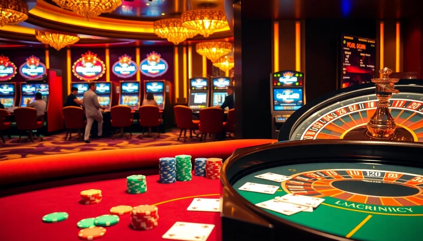 Experience thrilling gameplay at kinggaruda138 with vibrant poker chips and an enticing roulette wheel.