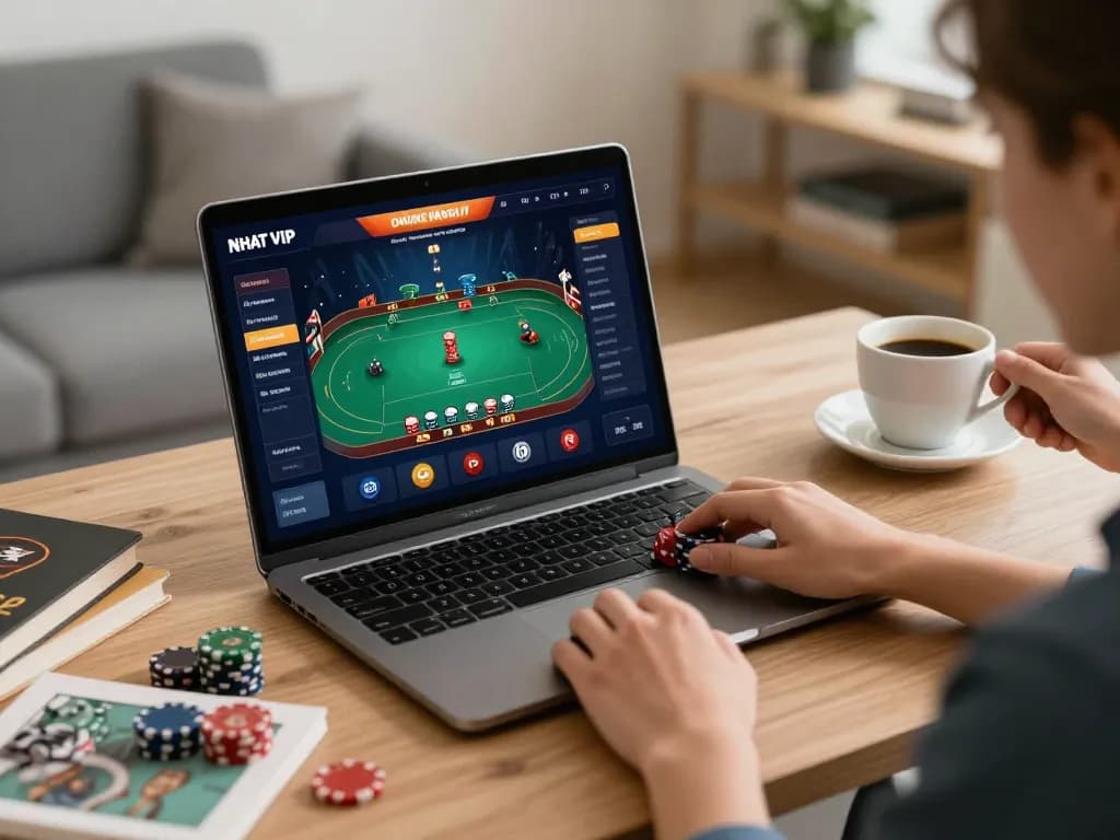 Engage with your strategy at https://nhatvip1.jp.net/ by playing poker in a cozy home office setting.