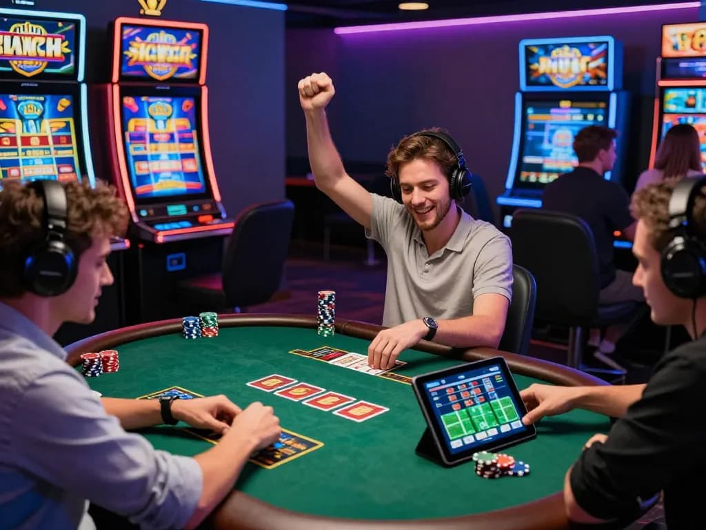 Kuwin online betting scene with players enjoying casino games and sports betting in a vibrant atmosphere