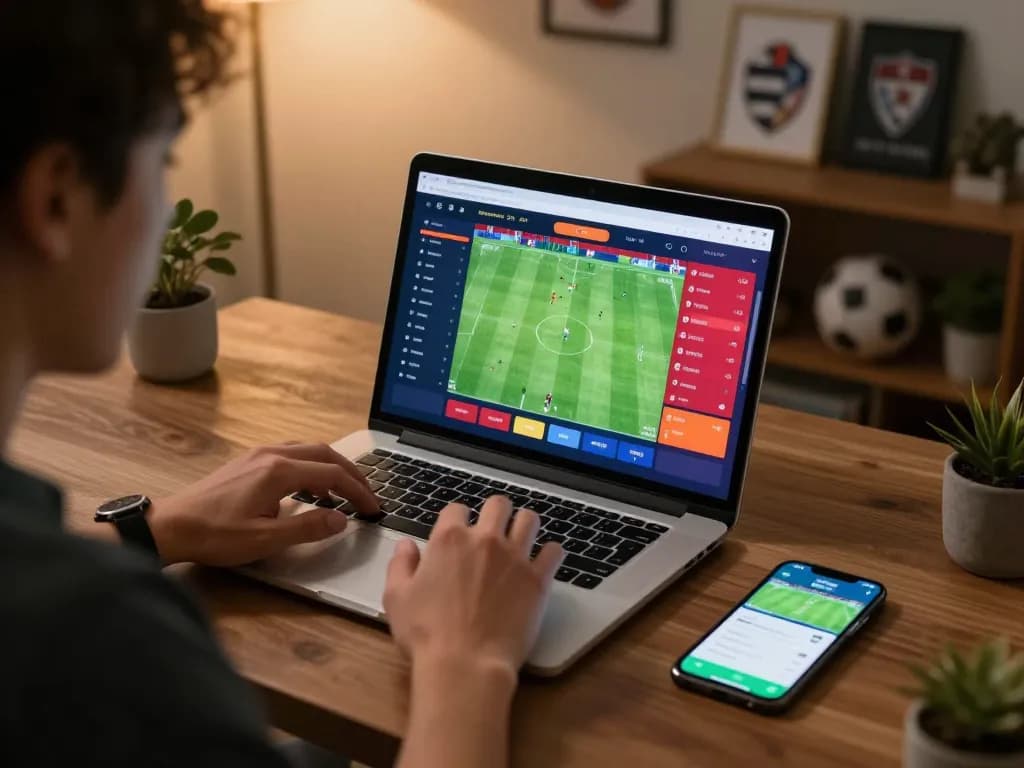 Soi Kèo user analyzing soccer statistics on laptop for strategic betting decisions