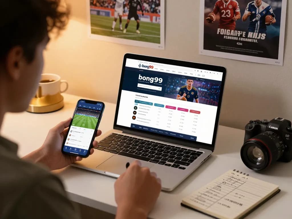 Engaging in sports betting on bong99 platform using a laptop and smartphone for live betting