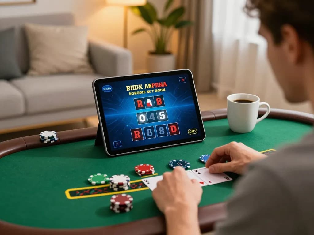 Kuwin player enjoying a live dealer blackjack game on a tablet in a cozy home setting