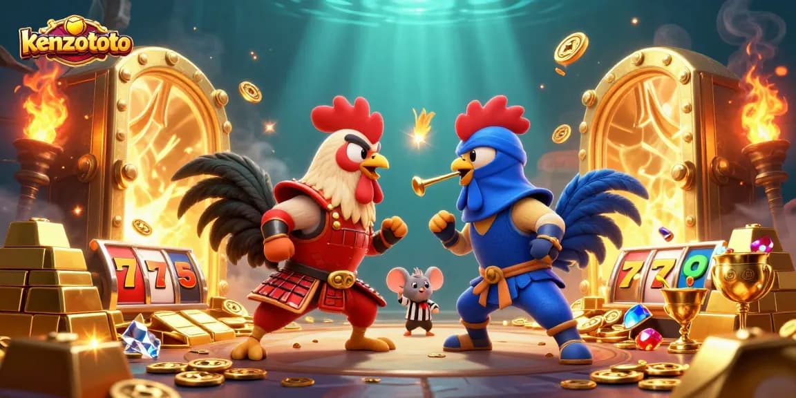 Kenzototo showcases a thrilling rooster standoff amid dazzling casino treasures.