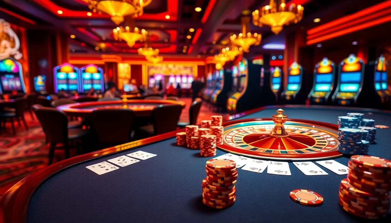 Experience the excitement at EE88 as players engage with poker cards and roulette.