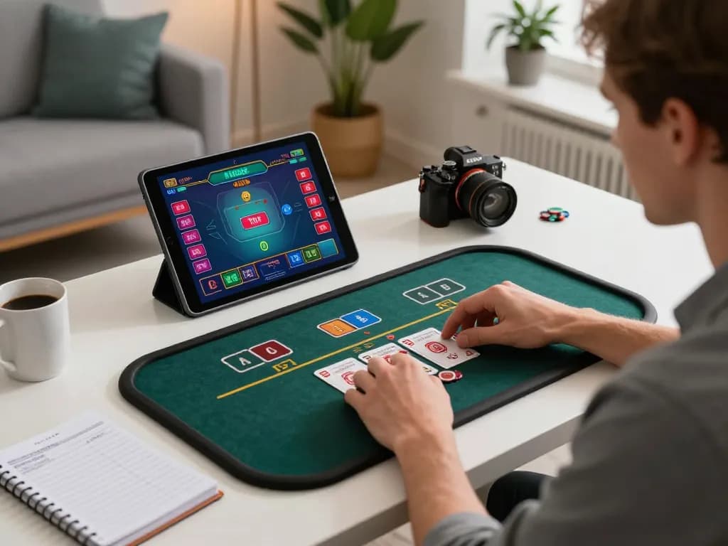 Engaging user at SC88 enjoying online poker gameplay with strategic notes nearby.