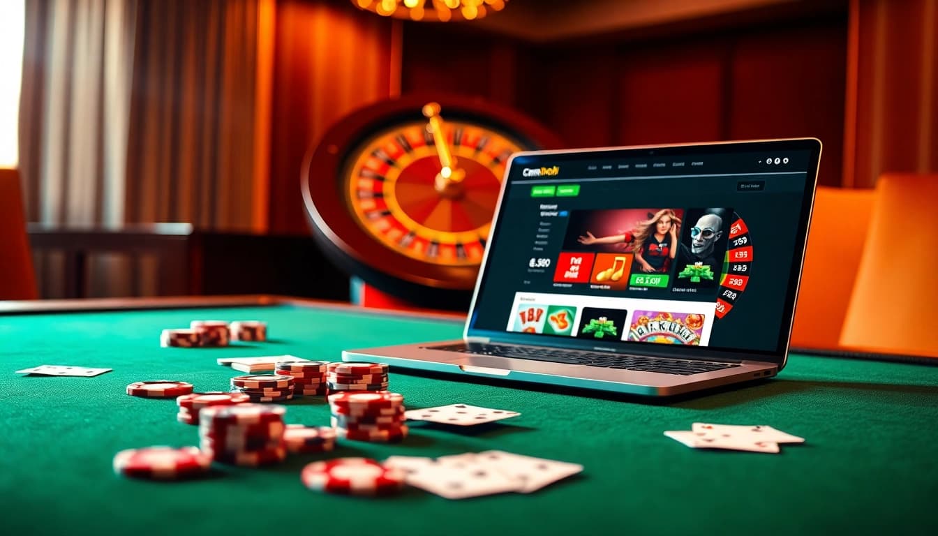 Experience the excitement of online gambling with cm888.mobi featuring casino tables and poker chips.