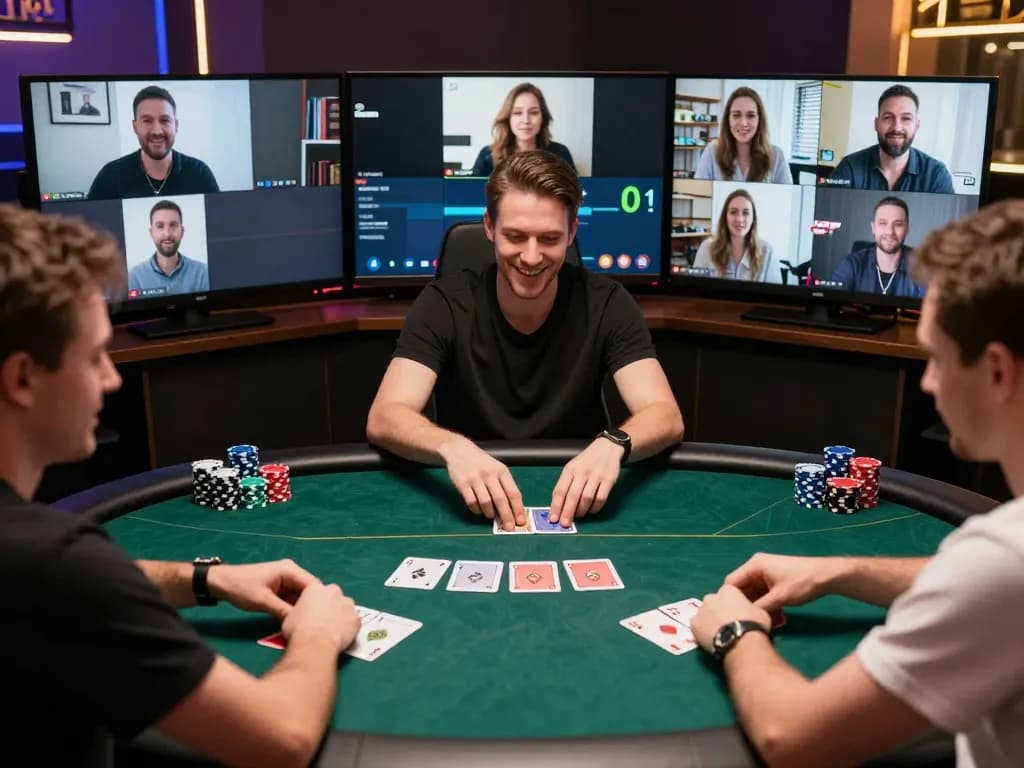 Engaging online poker game scene with players enjoying Alternatif Dewapoker on their screens.
