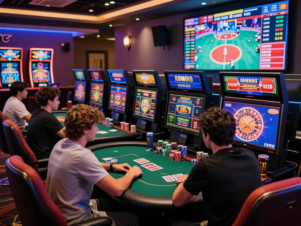 Immerse in the thrilling online gaming environment at https://fabetz88.com/ with vibrant screens, comfortable seating, and lively interaction.