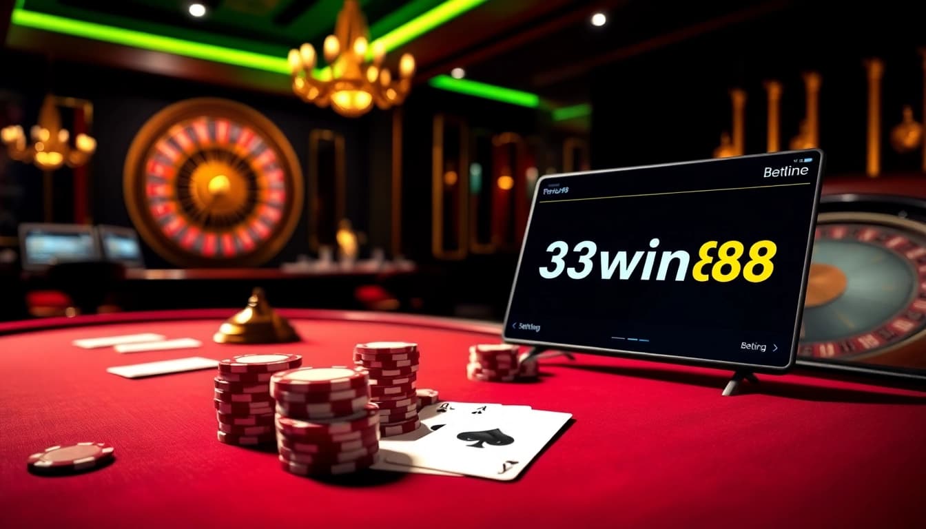Experience the thrill of online gambling with 33win68 at a luxurious casino table.