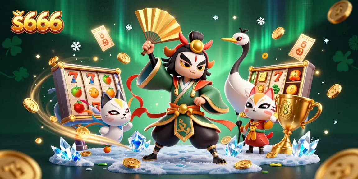 Experience exciting gameplay with s666's vibrant slots and jackpots in this rich casino illustration.
