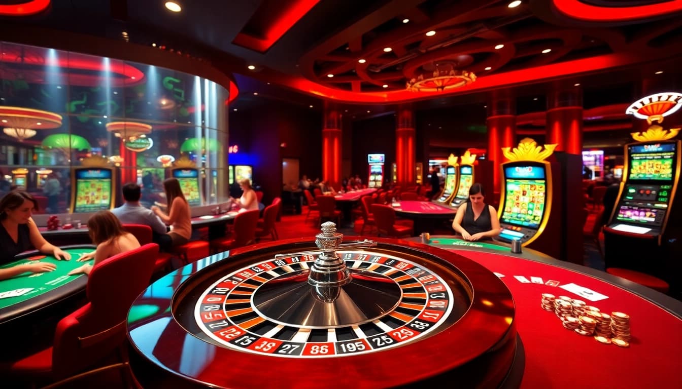 Players enjoying games at a vibrant casino showcasing 789win excitement and luxury.