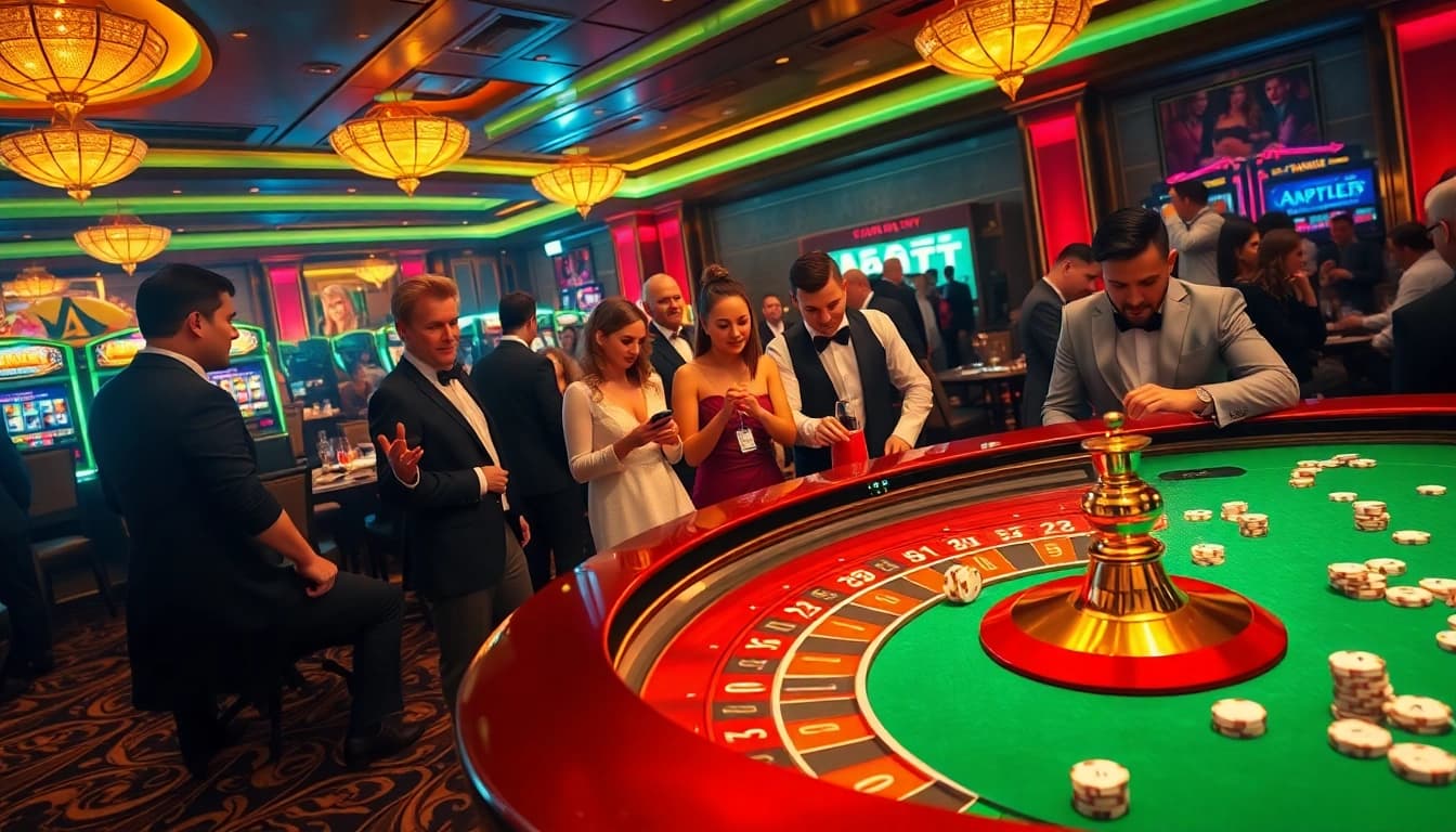 Engaging players at THABET enjoy a thrilling roulette game in a luxurious casino setting.