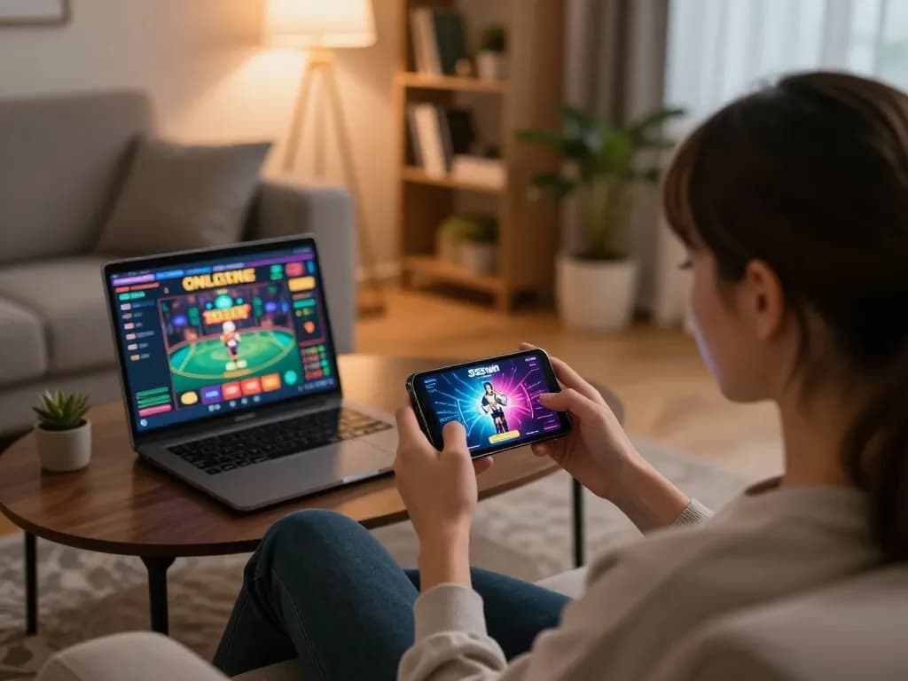 Engaging in mobile gaming on the 555win app while relaxing at home.