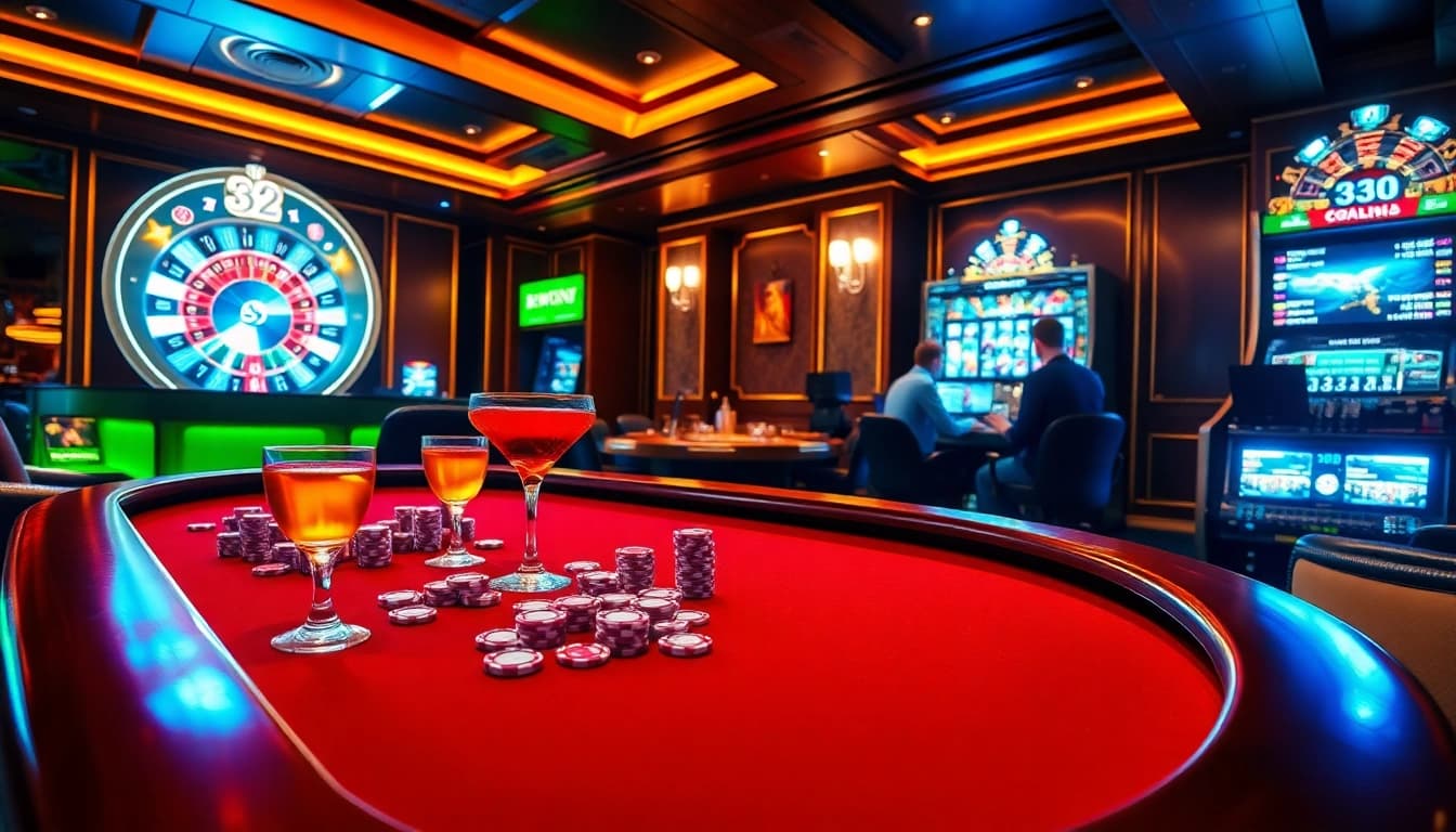Players winning at the 32WIN casino, enjoying a thrilling gambling experience with poker chips and roulette.