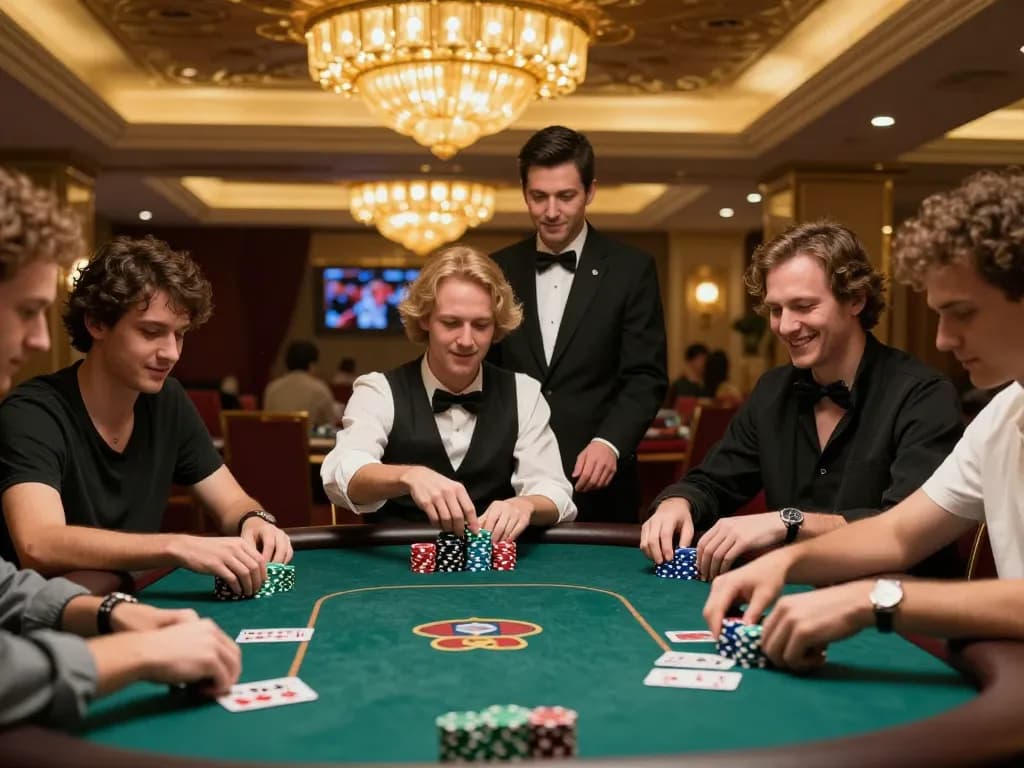 Players at LV88 poker table strategizing their next bet in an engaging casino atmosphere.