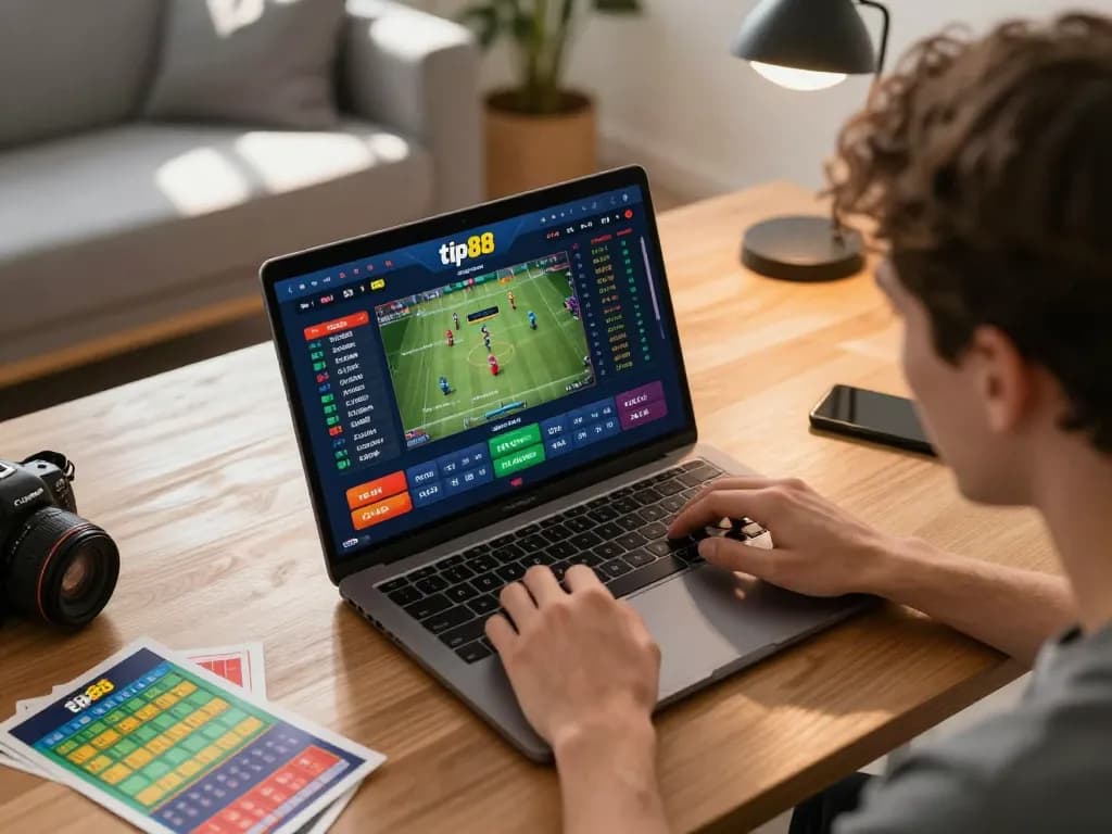 Experience thrilling online sports betting with tip88 in a vibrant home setting.