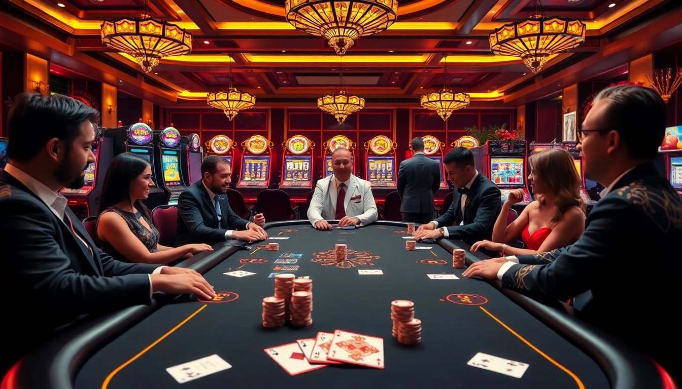 Experience the thrill of gaming at S8 with poker chips, cards, and vibrant casino tables.