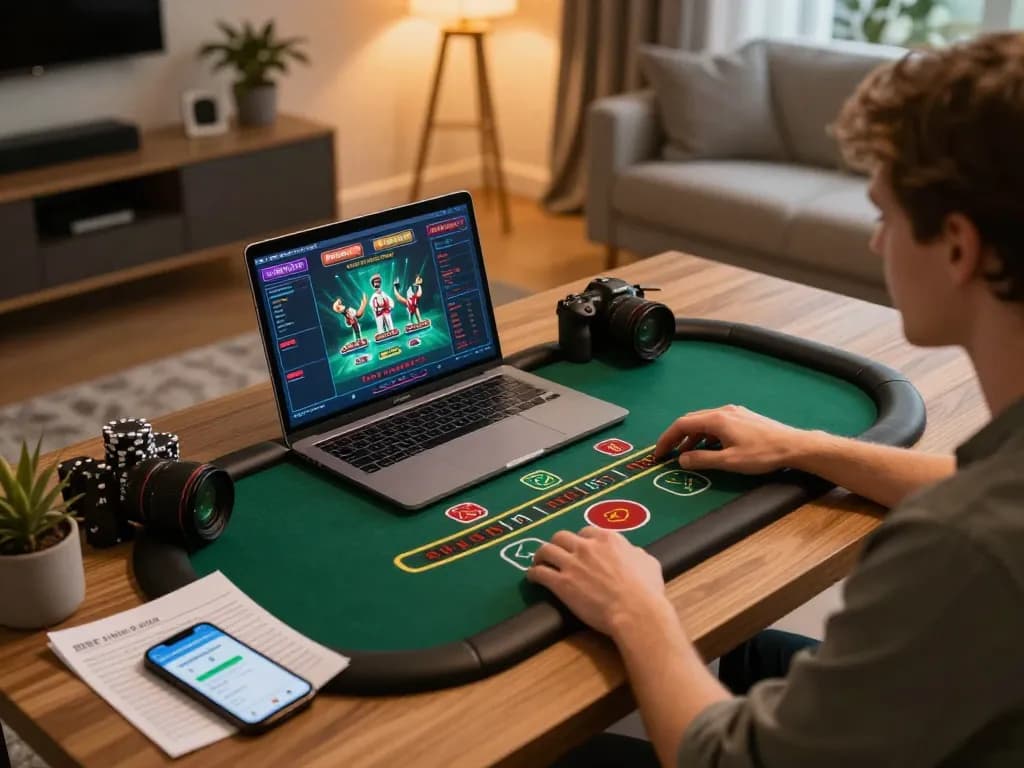Engaged player registering 100cuci at online casino with live blackjack on screen.