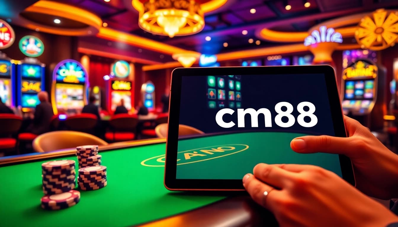 Experience thrill at Nhà cái cm88 with an exciting poker table setting in a vibrant casino atmosphere.