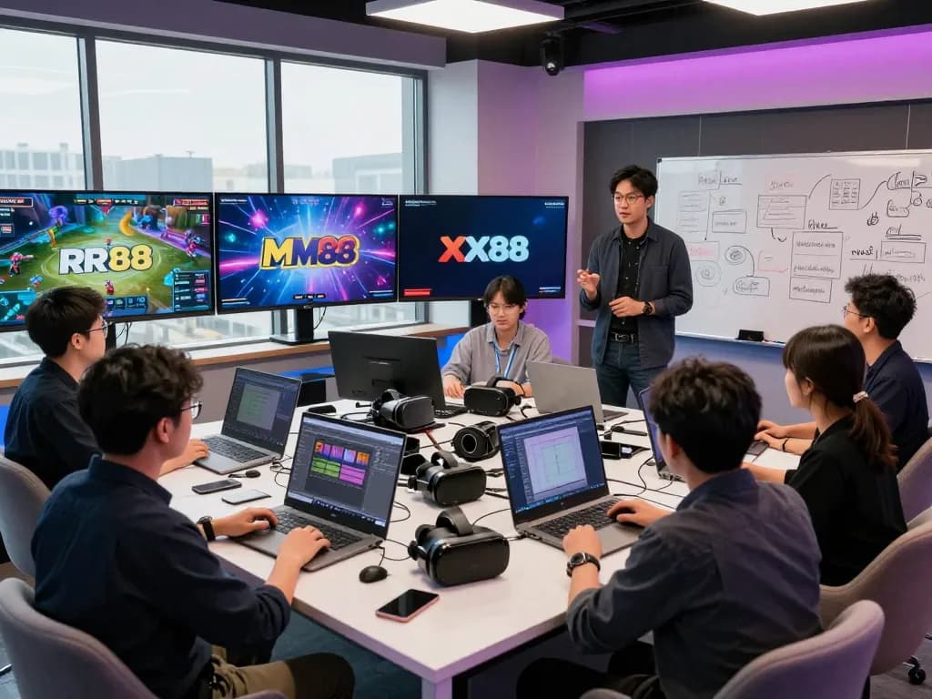 Team collaborating at https://kjc.onl/ multimedia studio showcasing interactive entertainment brands and modern technology.