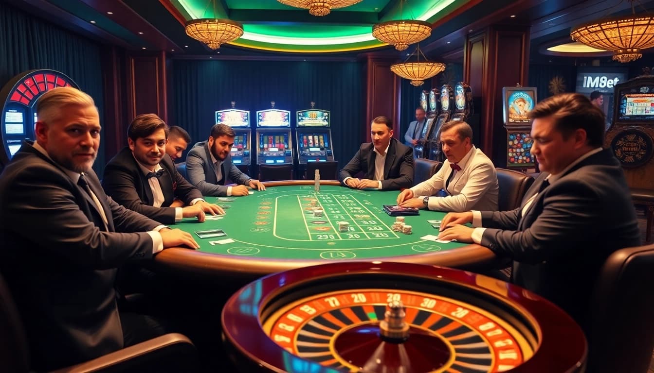 Experience high-stakes gambling at i9bet’s luxurious poker table with vibrant casino elements.