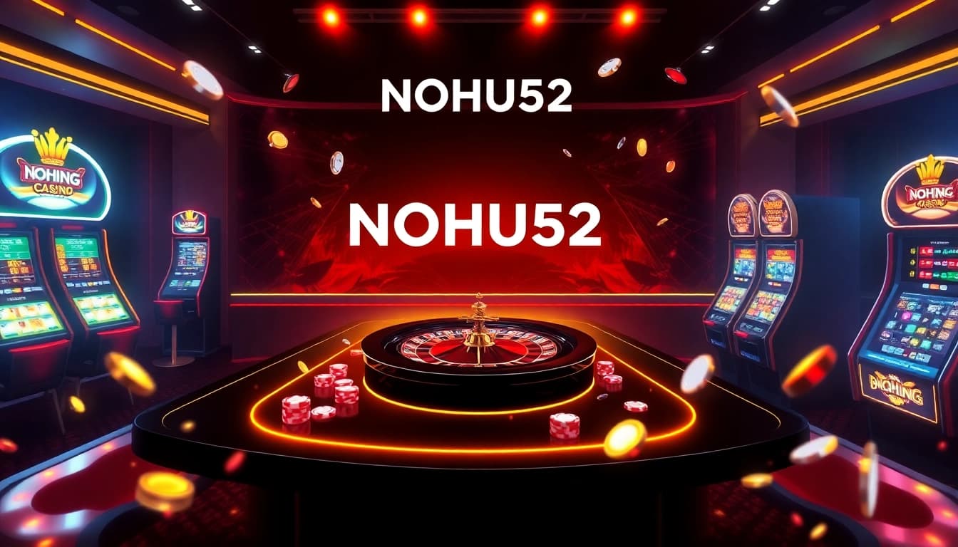 Exciting gambling scene showcasing NOHU52 with luxurious casino elements like roulette and slot machines.