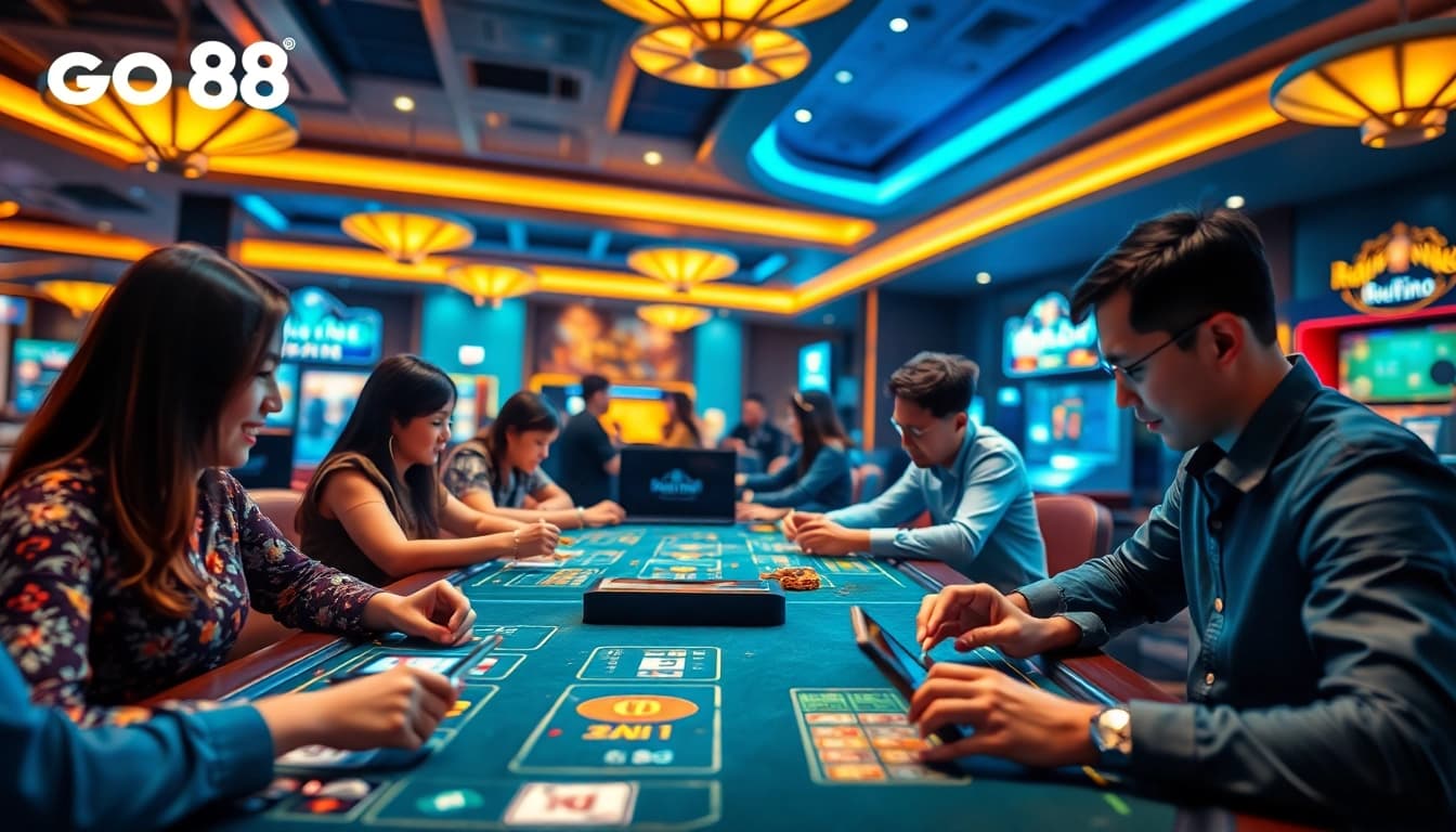 Exciting online gaming atmosphere at https://go88.bio/ with players engaging in Sicbo and Xóc Đĩa.