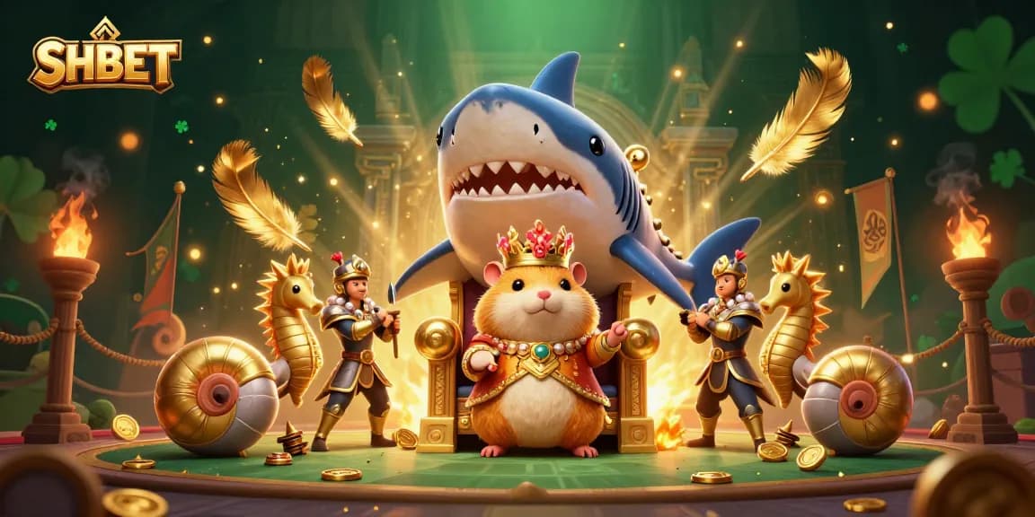 Experience thrilling gaming at SHBET, with a dynamic 3D scene featuring a golden hamster king.
