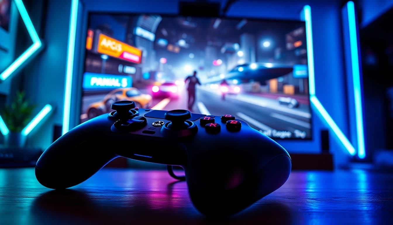 Higame em um console moderno iluminado por LED vibrante.