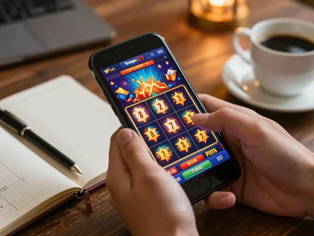 Engaging with exciting online slot games on the Tempo123 Link smartphone interface, enjoying a strategic gaming experience.
