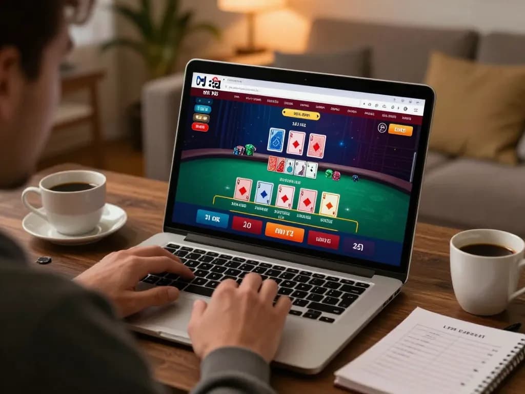 i9bet player enjoying live blackjack in a cozy home setting while managing bankroll