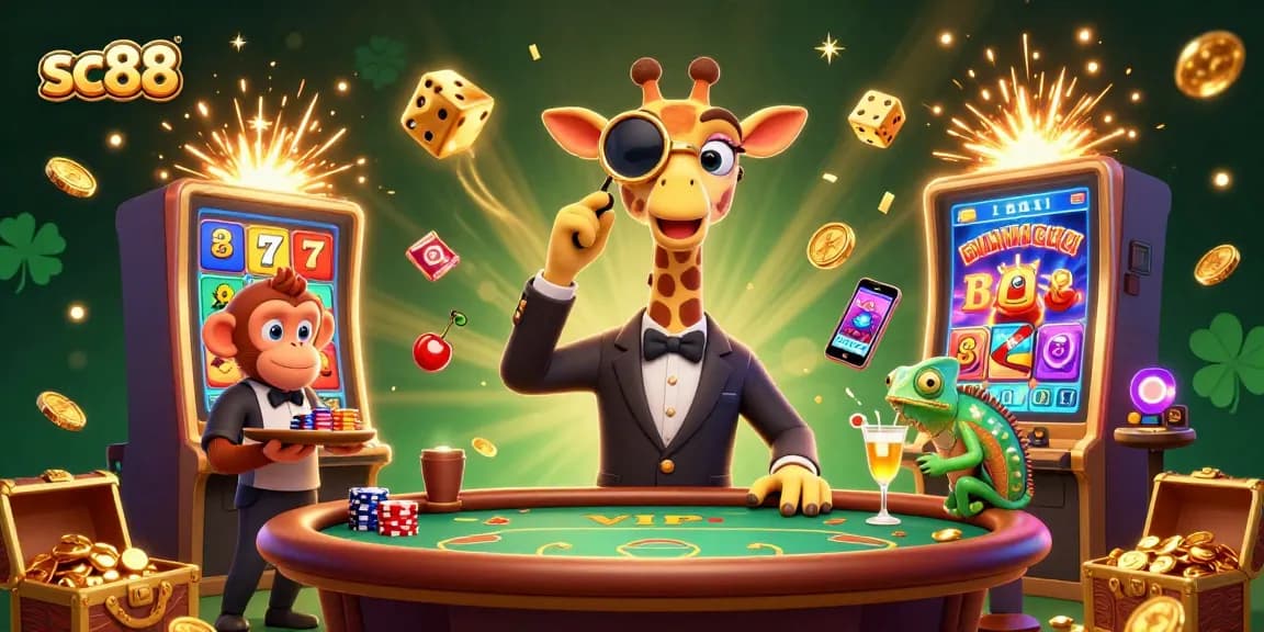 Experience thrilling gameplay at sc88 with a high-roller giraffe in a luxurious casino setting.