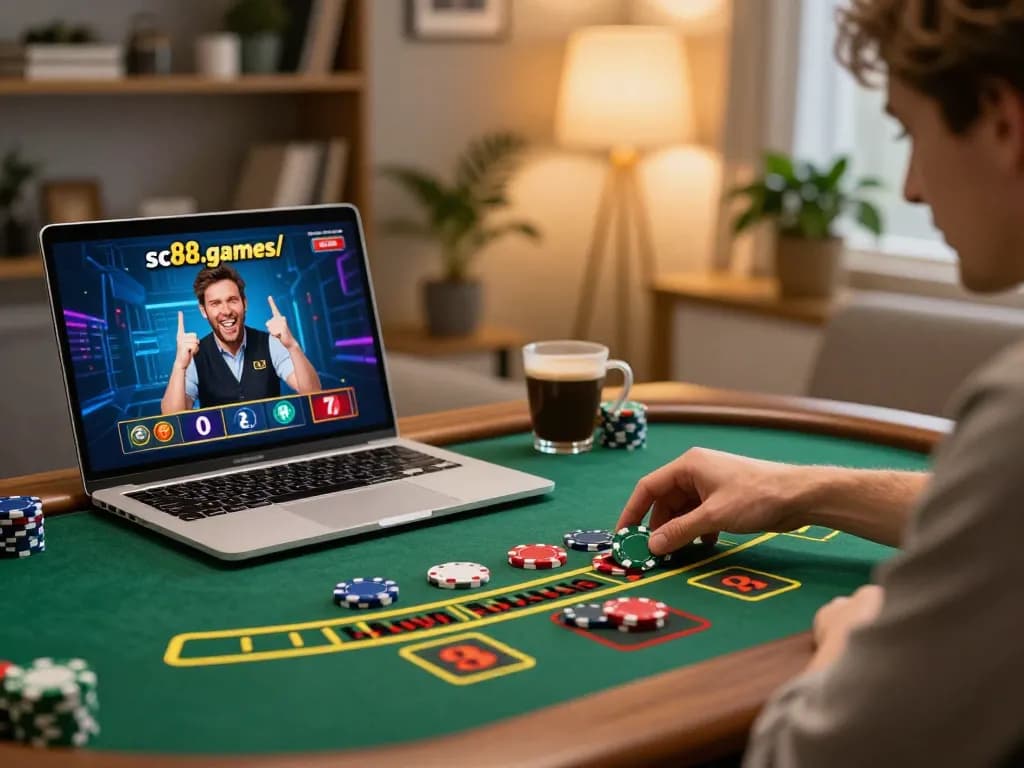 Engaging live dealer blackjack game on https://sc88.games/ showing a player placing bets from a comfortable home setup