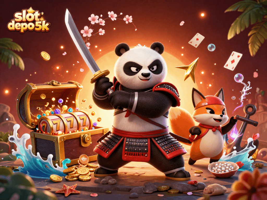 Engage with action-packed slot depo 5k themed illustration showcasing vibrant casino elements.