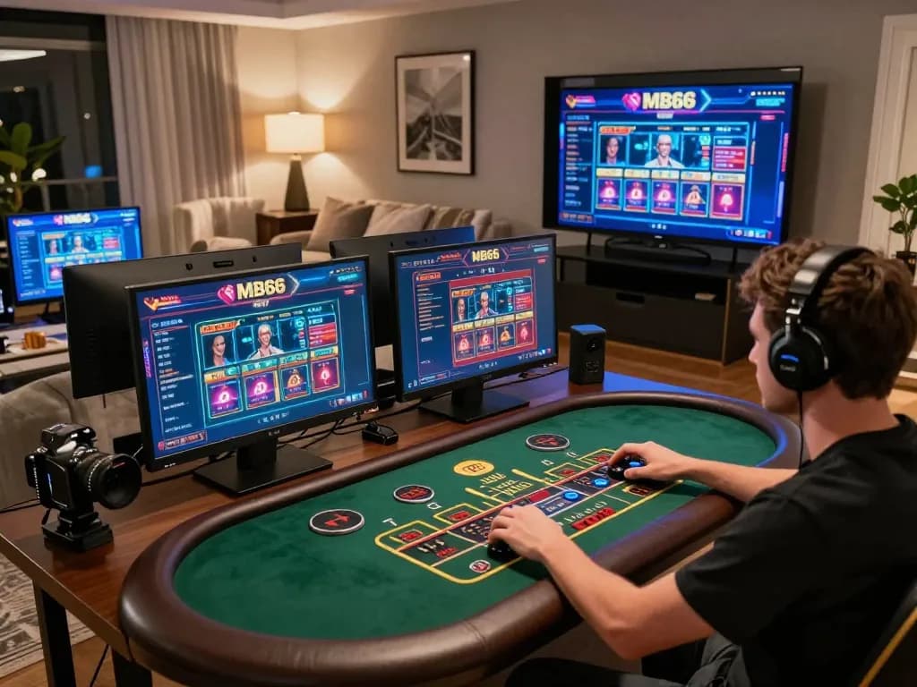 Experience live dealer gaming on MB66 with a dynamic online setup showcasing vibrant casino action.