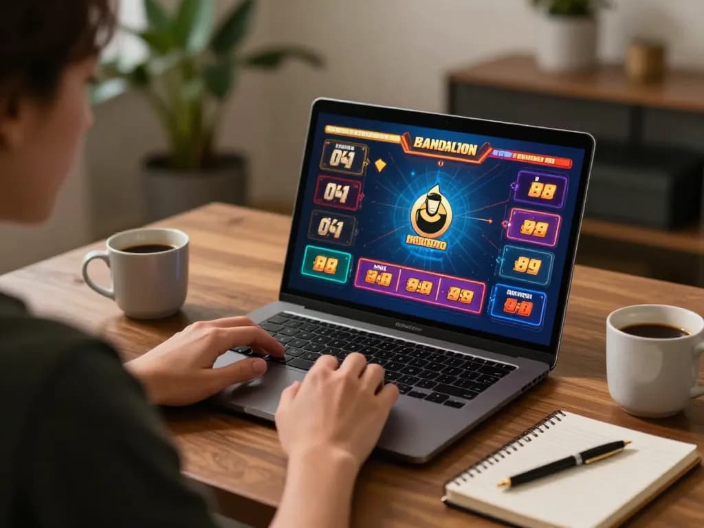 Player engaging with okking app on laptop, showcasing online gambling strategies in a cozy home setup