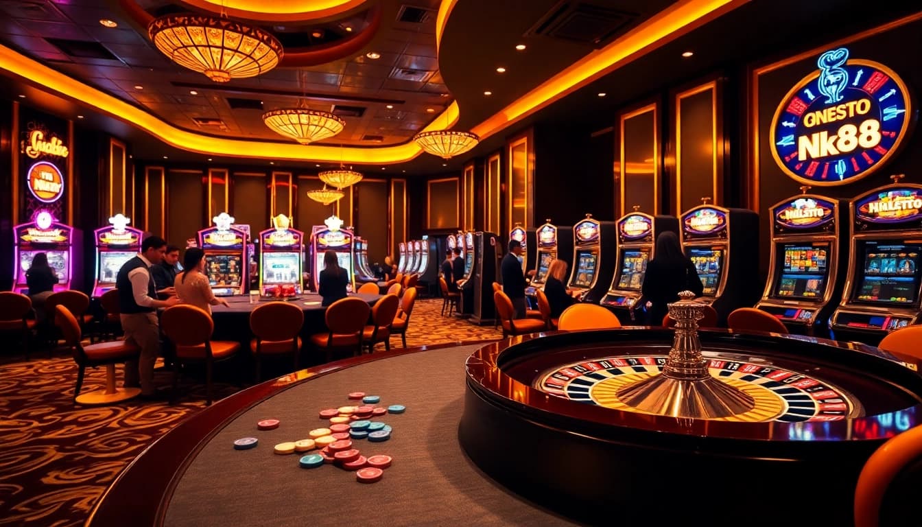 Experience thrilling gaming action at NK88's luxurious casino tables and vibrant slot machines.