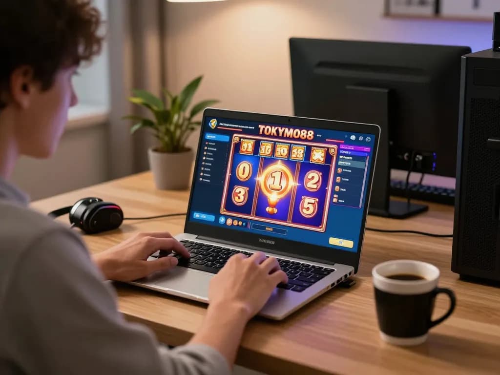 Pengalaman bermain yang menarik dengan mesin slot TOKYO88 di laptop, menunjukkan pengalaman judi online yang mendalam.