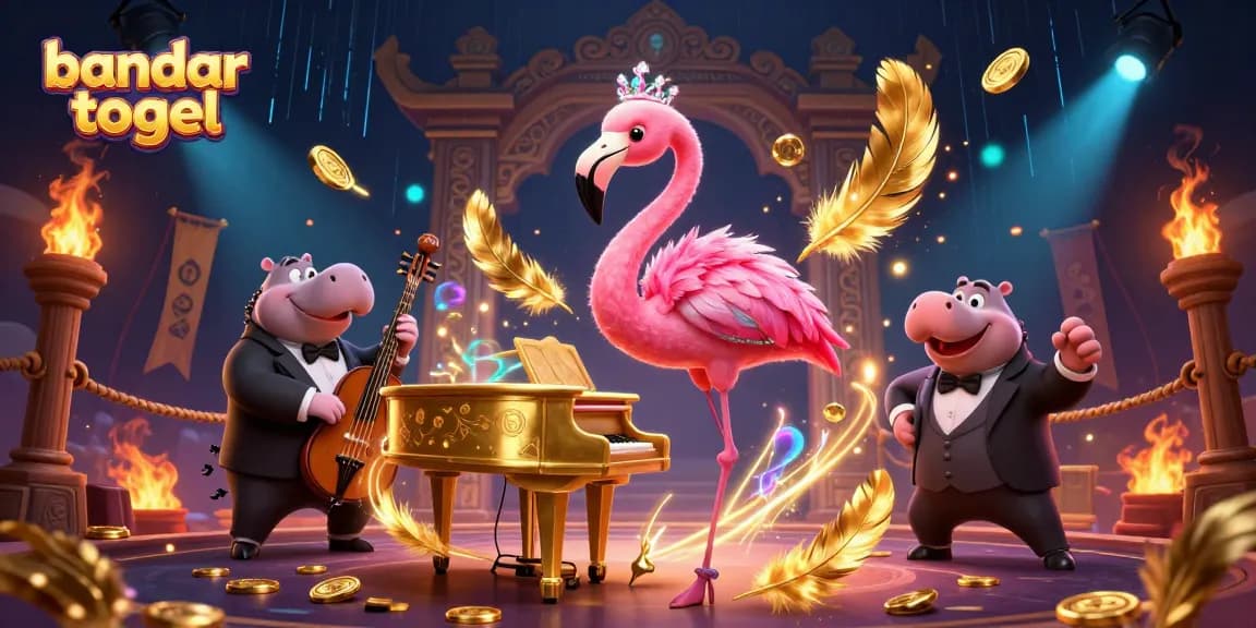 Experience the excitement of bandar togel with a vibrant 3D casino scene featuring animated characters.