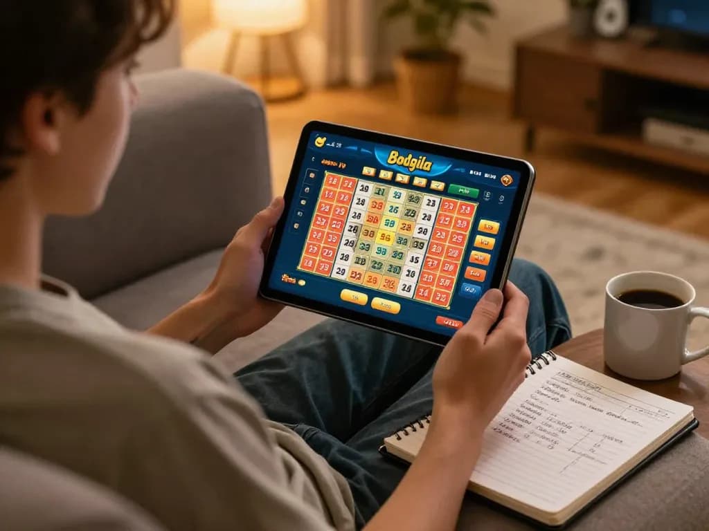 Engaging scene of Bolagila Judi Lotto gameplay on a tablet, featuring a player's strategic approach to online betting.