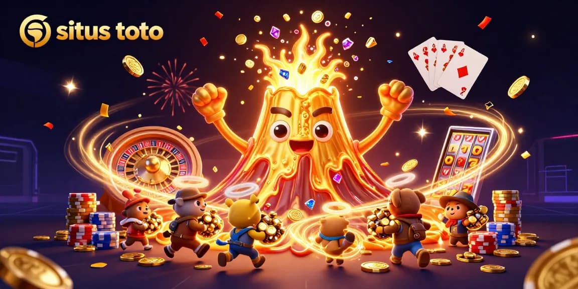 Experience situs toto gaming with a dynamic scene of treasures, gaming elements, and celebration. Join the fun!