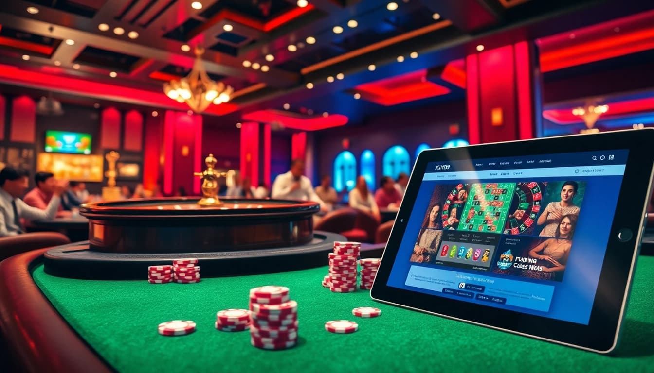 Experience the excitement of xin88 as players engage at a vibrant casino table with chips and cards.
