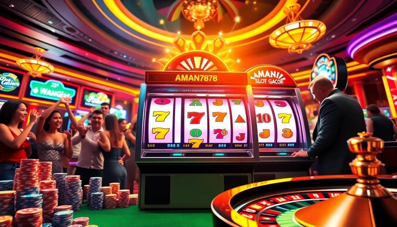Menang di slot AMAN788 gacor dalam suasana kasino yang cerah dan penuh kegembiraan.
