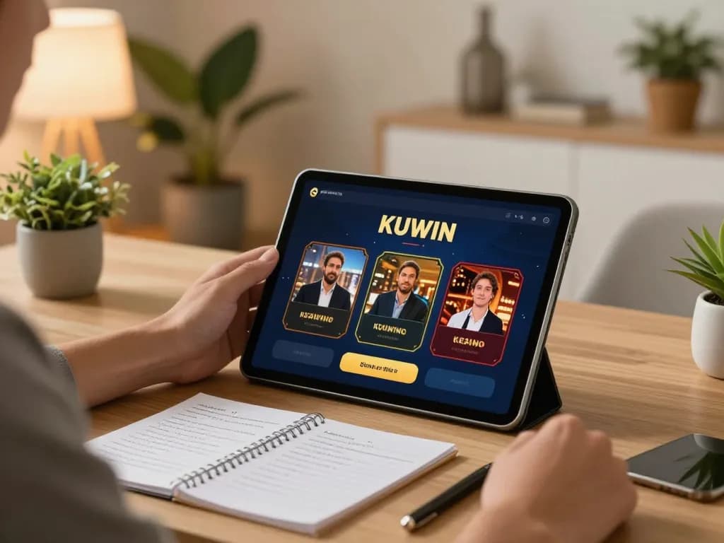 Kuwin player strategizing their bets on a tablet in a cozy home environment.