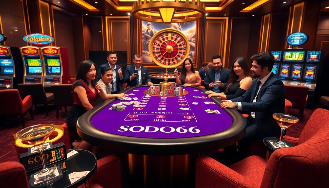 Exciting poker action at the SODO66 casino with vibrant chips and cards.