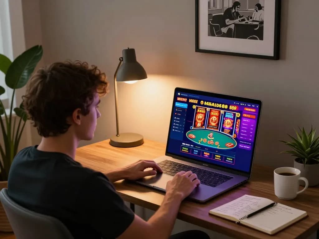 Engaging session on Megaplus88 online casino featuring colorful slots and poker interface