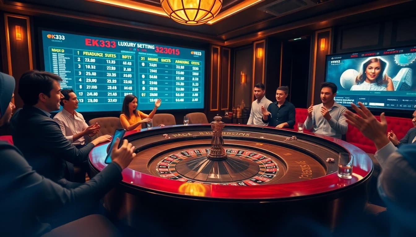 Experience thrilling moments at the EK333 casino with players engaged in live games and betting.