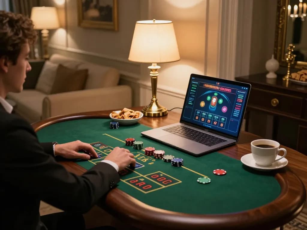 Player immersively engaging with 98win's online casino interface while strategizing for better odds