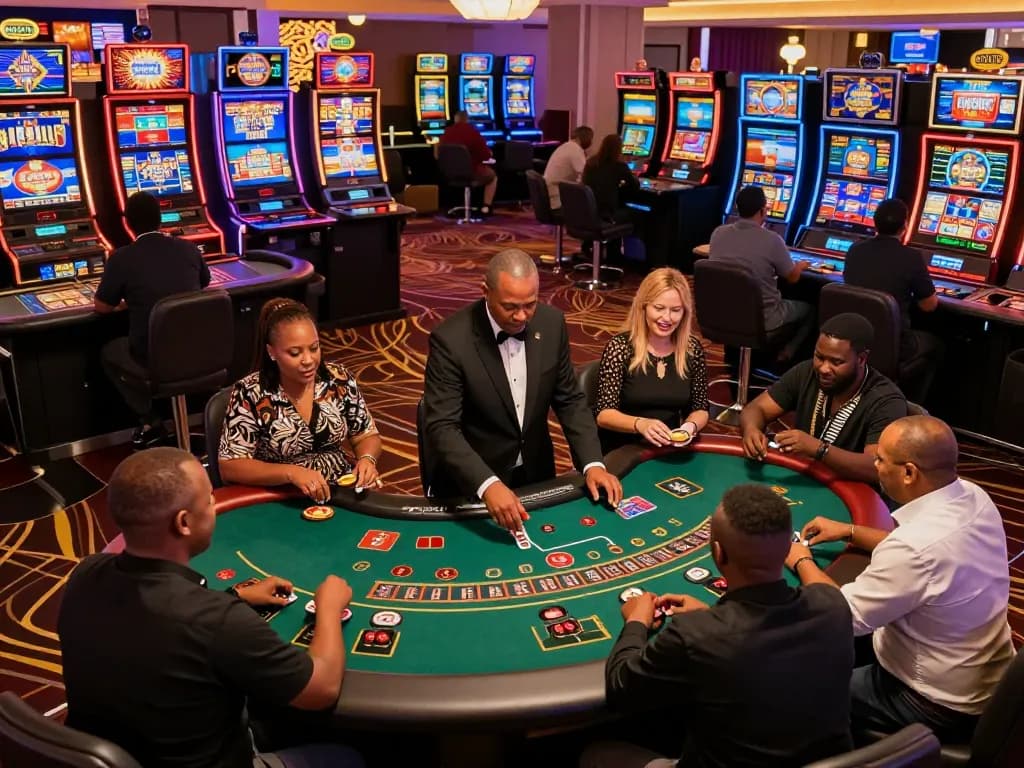 Players enjoying thrilling games at South African casinos, showcasing vibrant atmosphere and engaging gameplay.