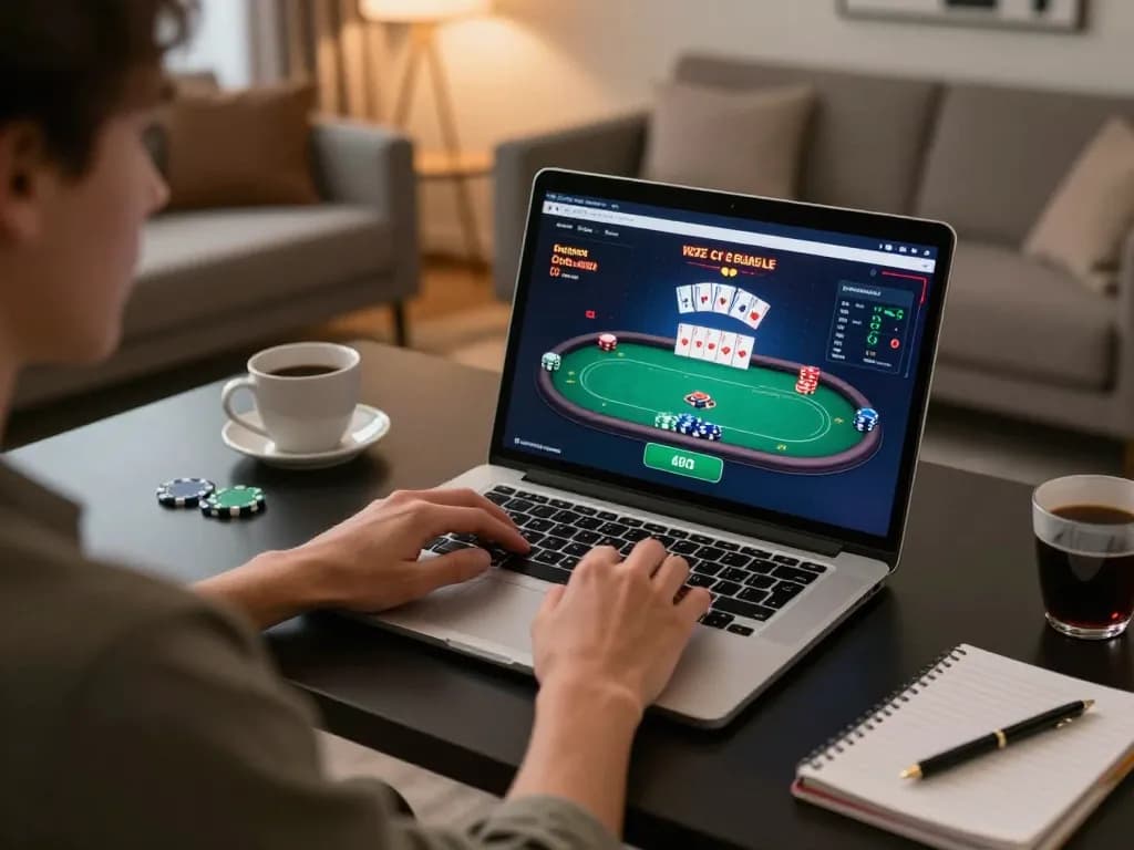 Engaging in responsible online gaming with vvvwin on a laptop during a cozy session.